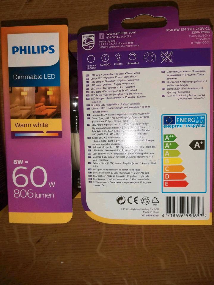 LED Philips Glühlampe E14 5W, 6W, 8W warm neu in Reken