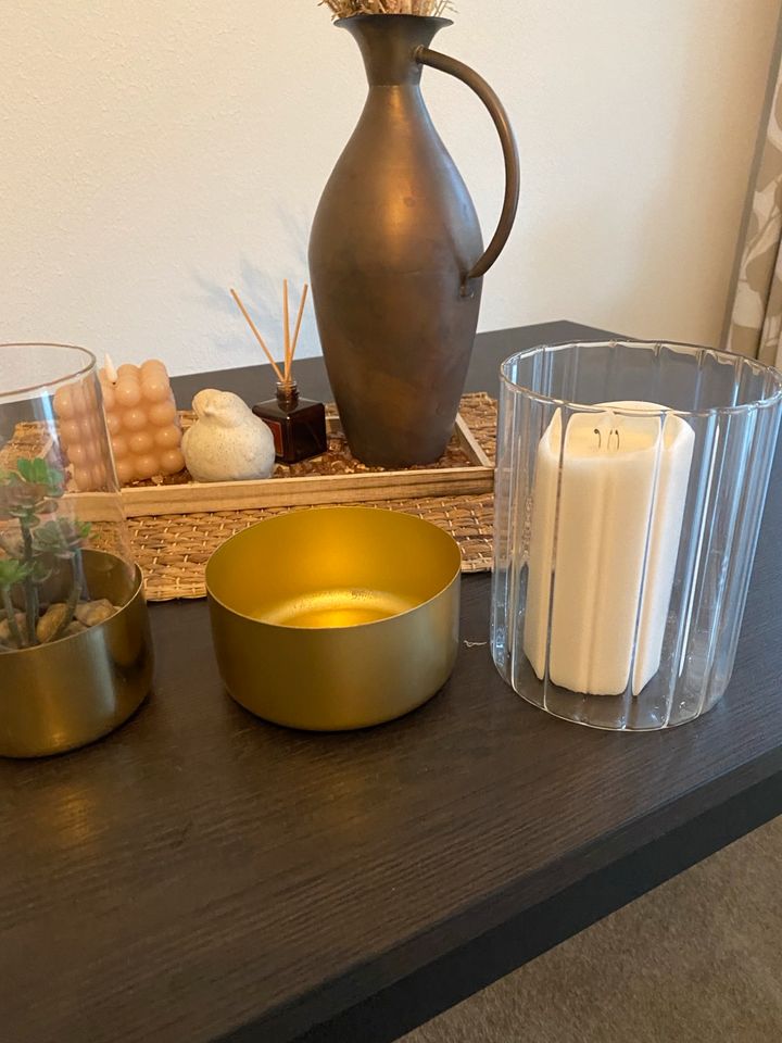 Gold Deko Sukkulent Vase Kerzenständer Glas HM Home in Hofheim am Taunus