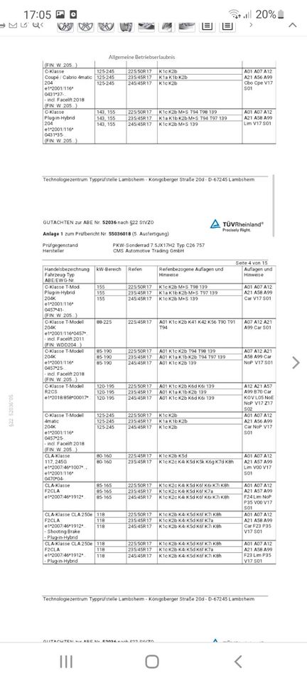 Alufelgen Mercedes A, B, C, CLA, E Klasse Felgen Winterreifen R17 in Wilhelmsthal