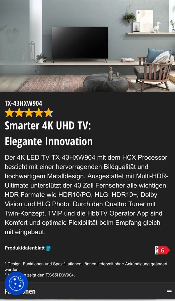 Panasonic TX-43GXW904 4K Ultra HD TV in Frankfurt am Main