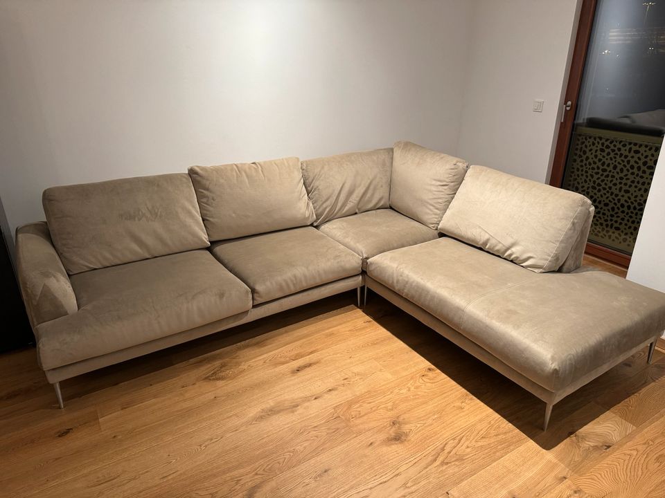 Eck Sofa, Couch Creme wie neu velourstoff in Meerbusch