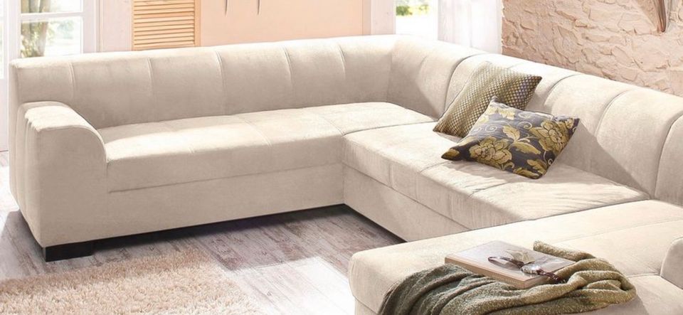 NEU! Wohnlandschaft Falk ! Sofa Creme ! Bettfunktion Microfaser in Löhne