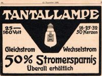 Tantallampe - Werbeanzeige - Vintage-Deko - Reklame-Anzeige 1908 Baden-Württemberg - Steinen Vorschau