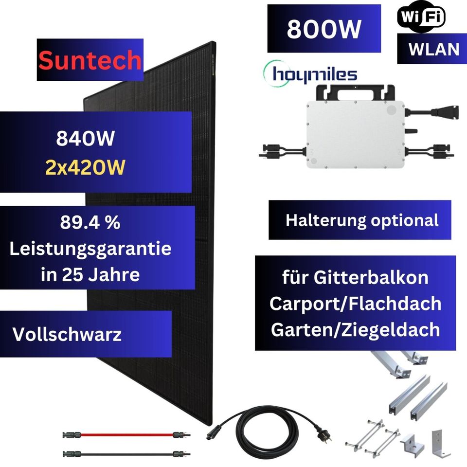 Balkonkraftwerk 840Wp Module + 800W WR mit WLAN: Autarky 8 Plus in Wentorf