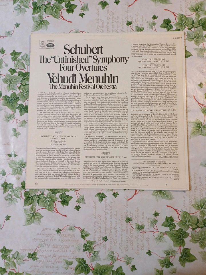 Schubert Die Unfinished Symphony 4 Overtures Schallplatte in Erkelenz