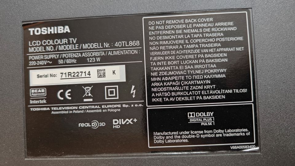 Toshiba 40TL868 LED-TV 40 Zoll mit Sat-Empfänger in Dreis