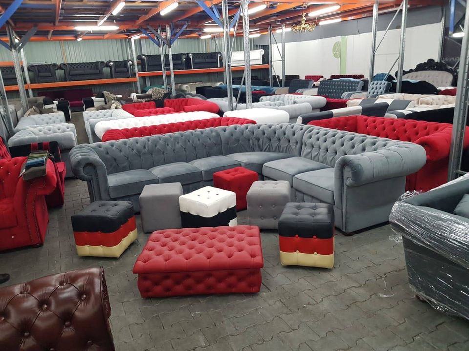 Sofa Couch Garnitur 321 Eckcouch Ecksofa Chesterfield Classic Windsor Echtleder Samtstoff Neu Vintage Old Style Bett Stuhl Sessel top Qualität Garantiert In DE Hergestellt in Berlin