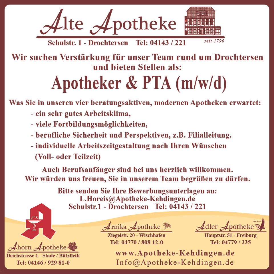 PTA und Apotheker (m/w/d) gesucht in Drochtersen