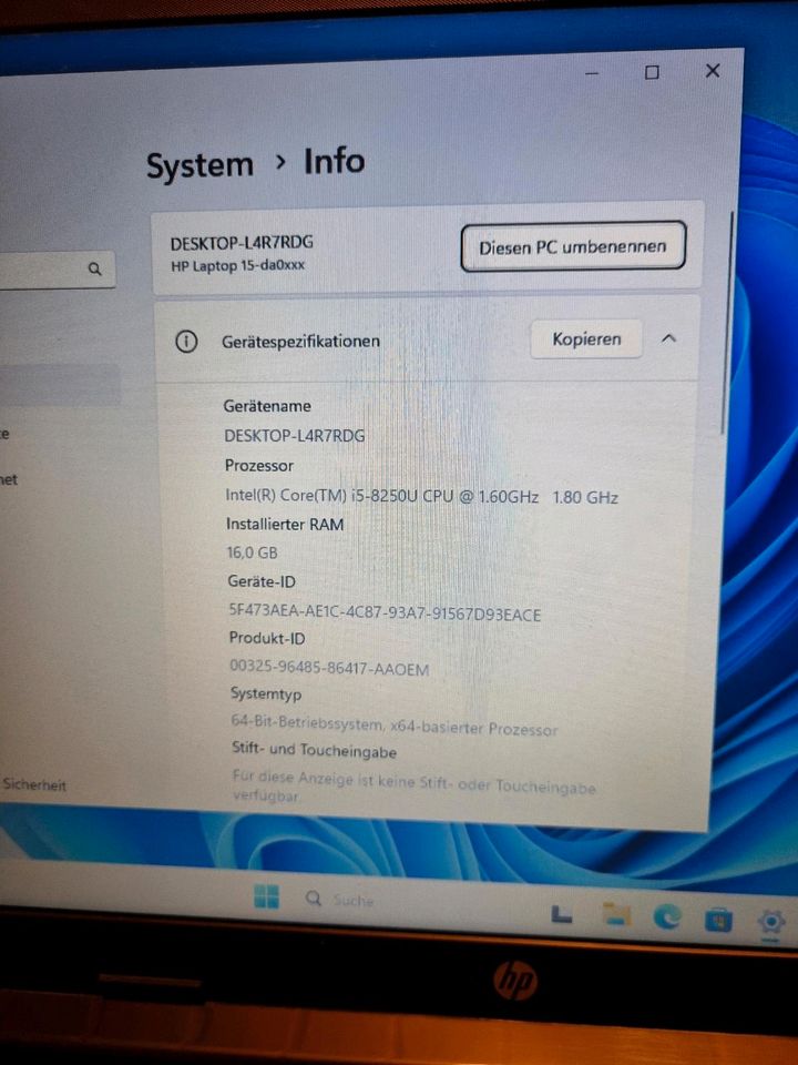 Laptop HP 15-da0627ng | Intel i5 | 16 GB Ram in Hettstedt