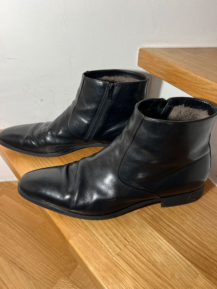 Moreschi Lammfell Stiefeletten UK 11,5 schwarz Boots Büffelleder in Regensburg