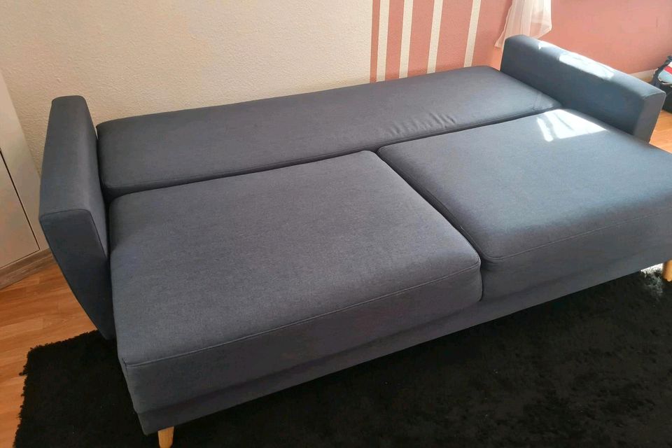 Couch/Sofa mit Schlaffunktion und Bettkasten, 3-Sitzer, Jeansblau in Weimar