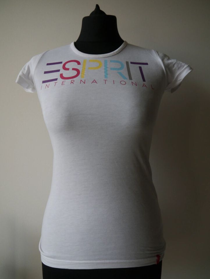 Weiß bunt Regenbogen Shirt T-Shirt von Esprit Vintag Größe 36/S in Kirchehrenbach