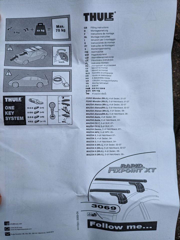 Thule Rapid Fixpoint XT Kit3069,Fuß 753,Bar 108cm,Mazda 2 DE,Ford in Westendorf b Kaufbeuren