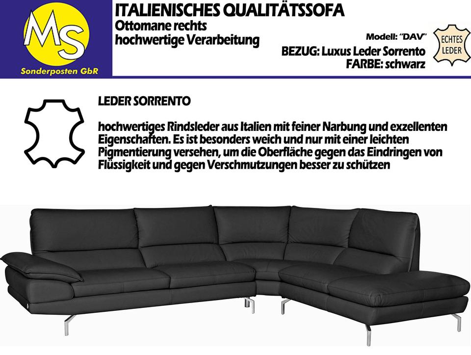 Sofa Couch Wohnlandschaft L Form Leder Sofamin, Italy Design NEU in Mettingen