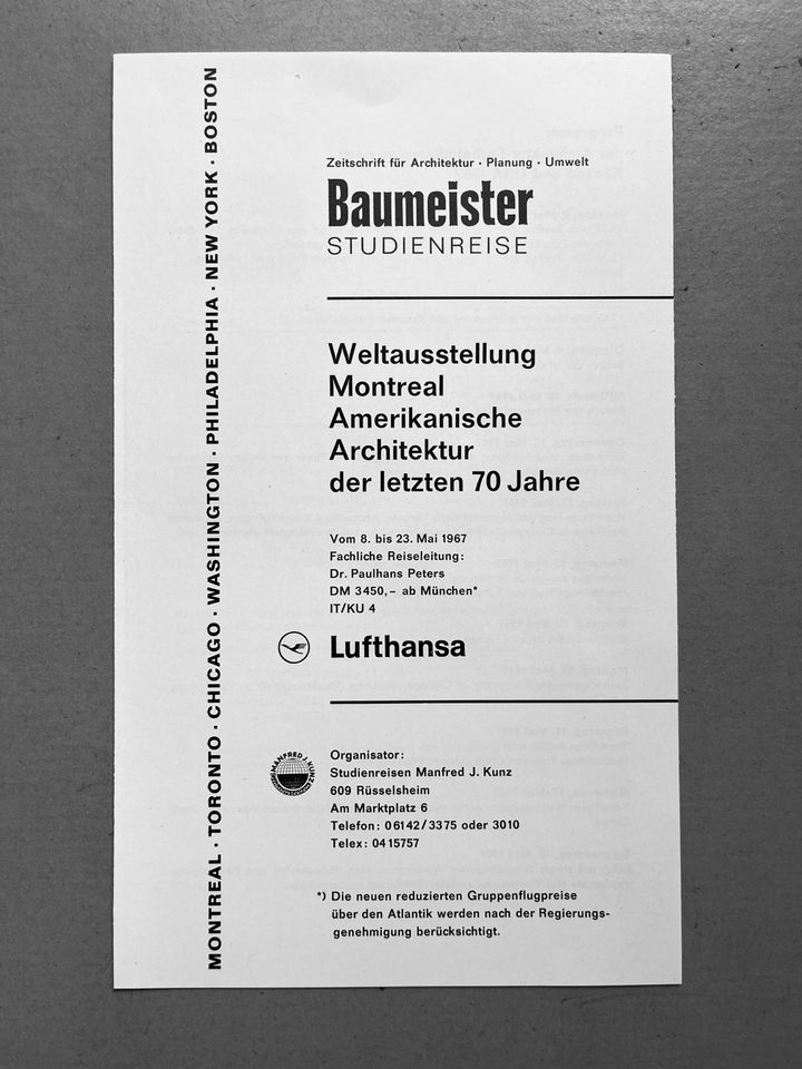 Prospekt Architektur-Studienreise Weltausstellung 1967 in Hamburg