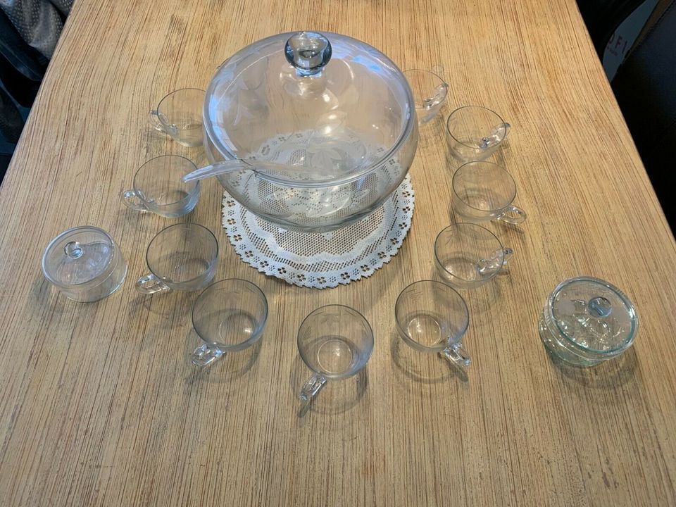 Uraltes Bowle Set 12-teilig Glas in Uder