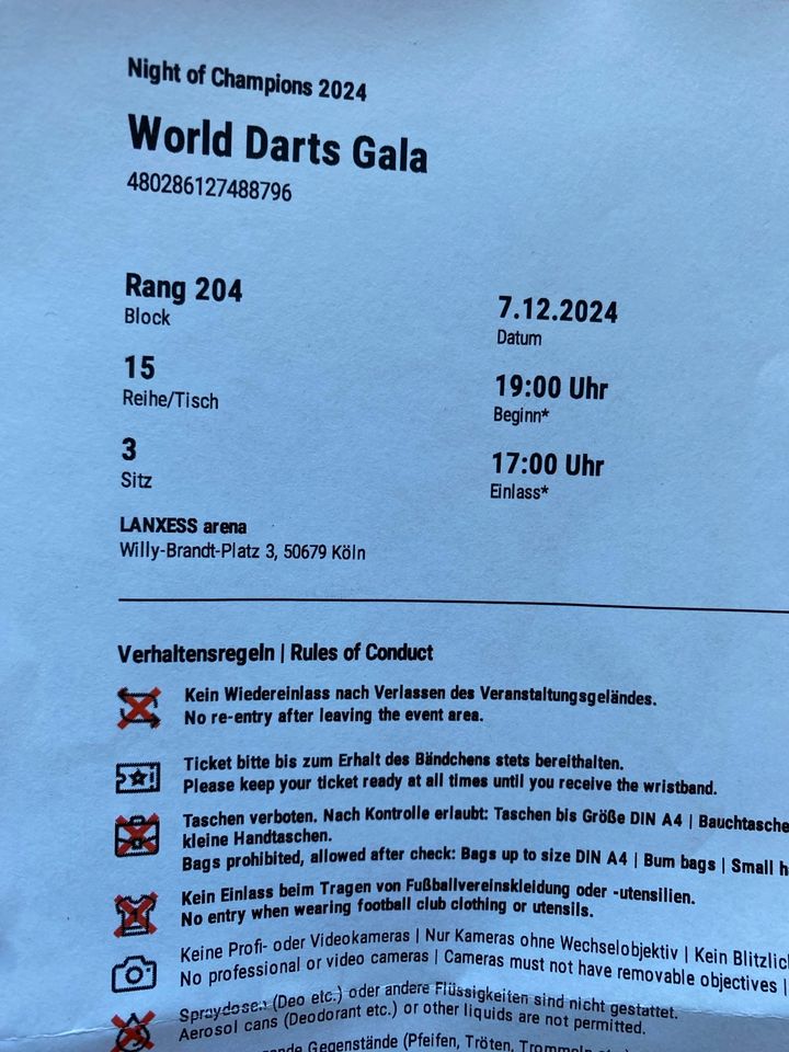 World Darts Gala - Ticket Darts 7. Dez. 2024, Köln in Potsdam