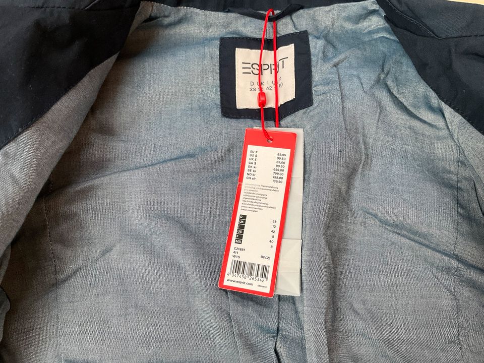 Esprit Trenchcoat Mantel Gr. 38 Blau Neu m. Etikett NP 89,95€ in Ober-Mörlen