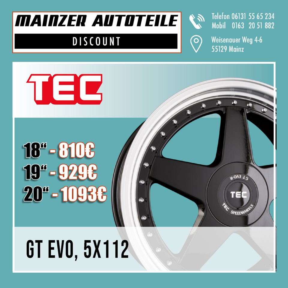 Alufelgen Tec Speedwheels 5x112 18 19 20 Zoll VW AUDI MERCEDES in Mainz