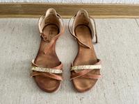 Damen Riemchen Leder Sandalen Sandaletten flach braun Glitzer 38 Saarland - Mandelbachtal Vorschau