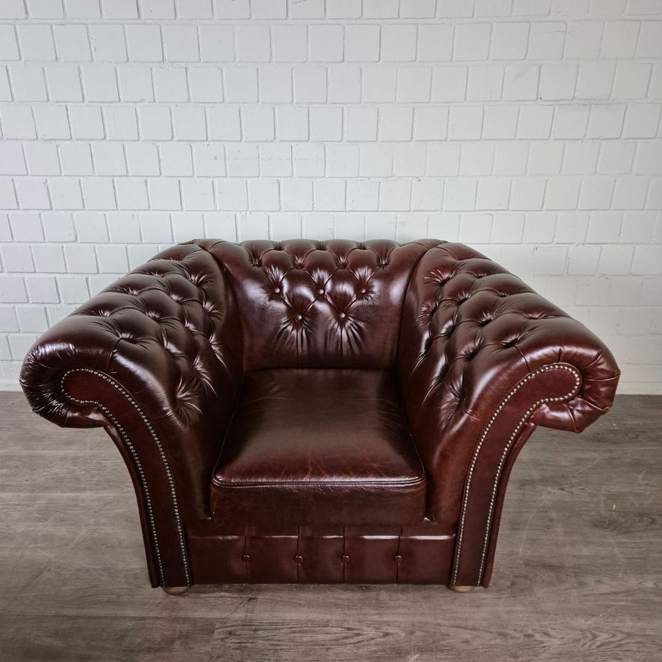 24658 Chesterfield Sessel Leder Dunkelrot-Braun Sonderpreis in Nordhorn