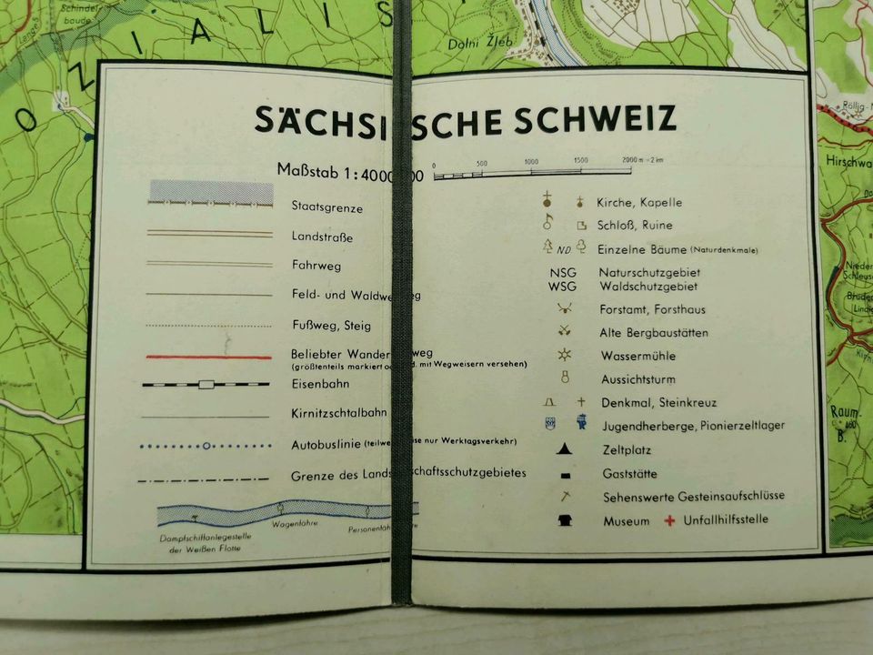 Alt Antik Karte Sächsische Schweiz Retro Vintage DDR VEB in Dresden