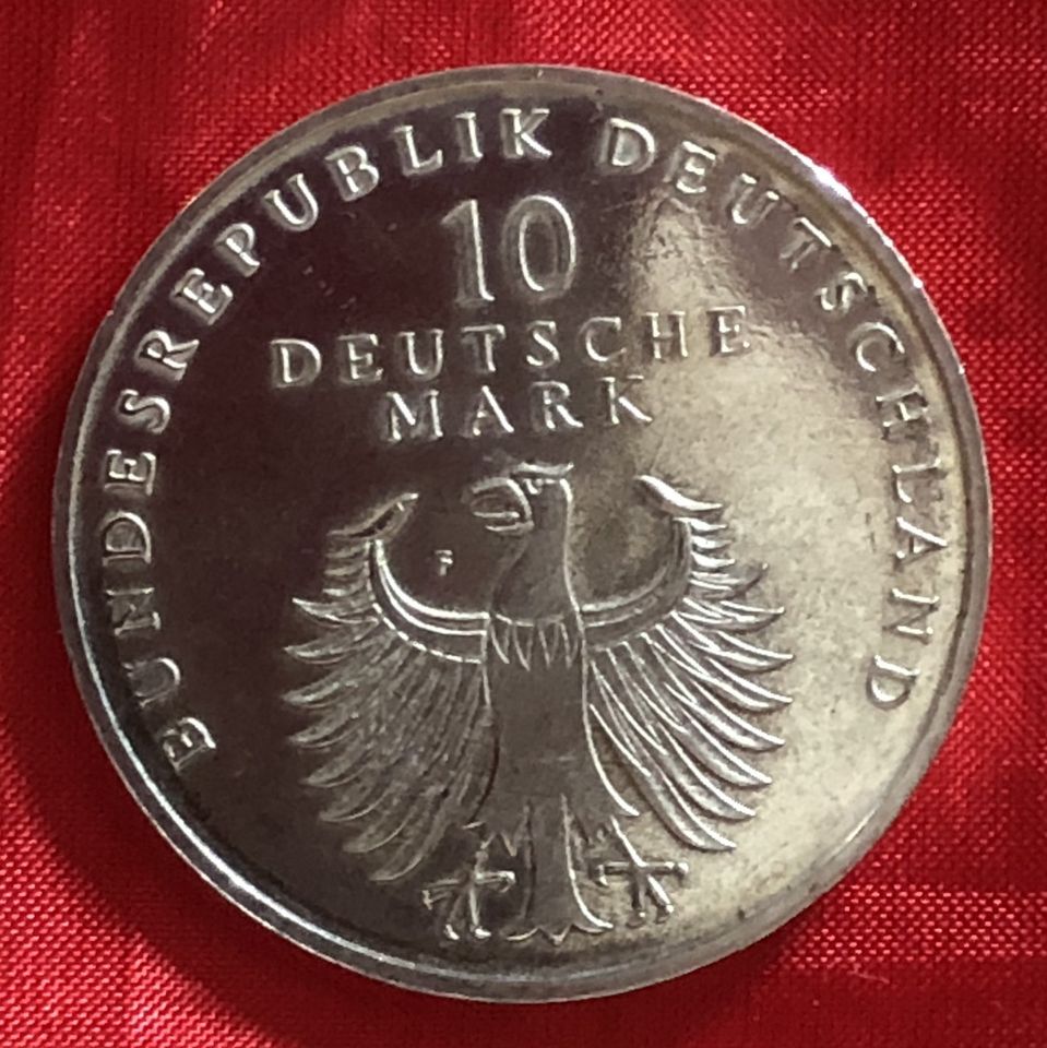 Münze BRD 10 DM 1998 F -50 Jahre Deutsche Mark- 925er Silber Gede in Wassertrüdingen