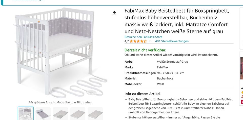 FabiMax Baby Beistellbett für Boxspringbett in Karlsruhe