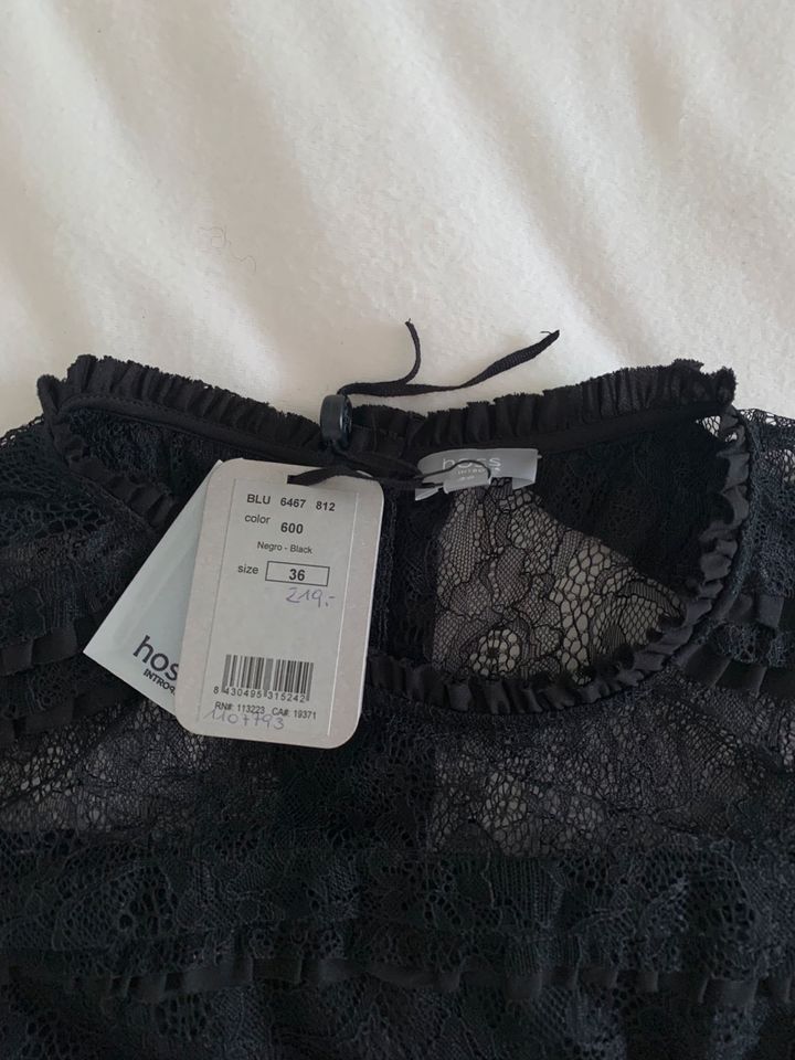 Schwarze Designer Bluse aus zarter Spitze von HOSS Intropia, S, in Düsseldorf