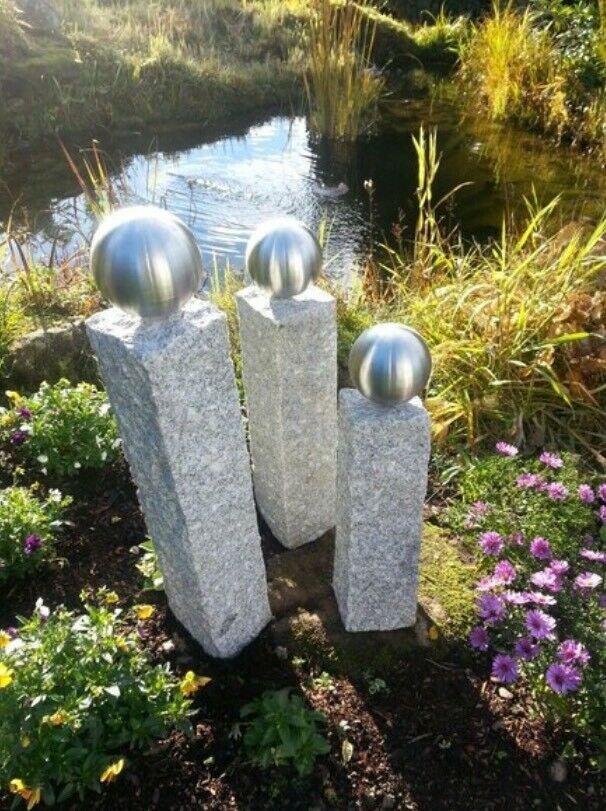 Edelstahl Granitskulpturen Garten Deko Stele Skulptur Granit GaLa in Mehlbach