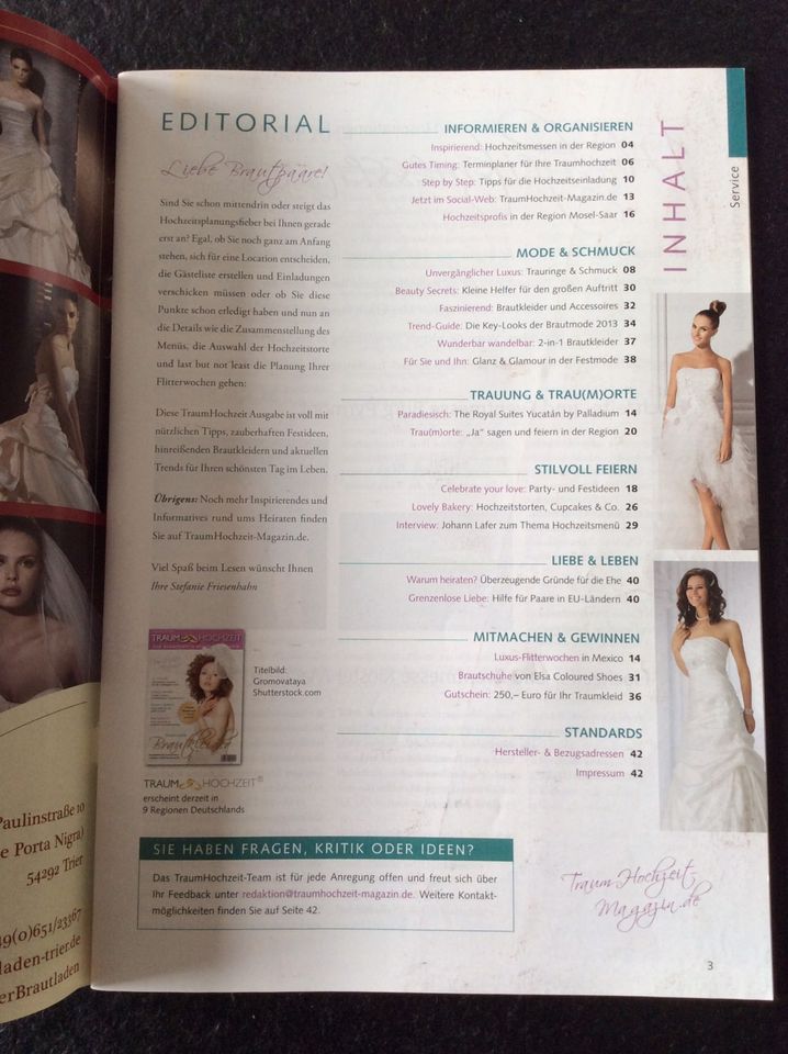 Zeitschrift Magazin - TRAUMHOCHZEIT 2013 - Heirat Hochzeit Braut in Bekond