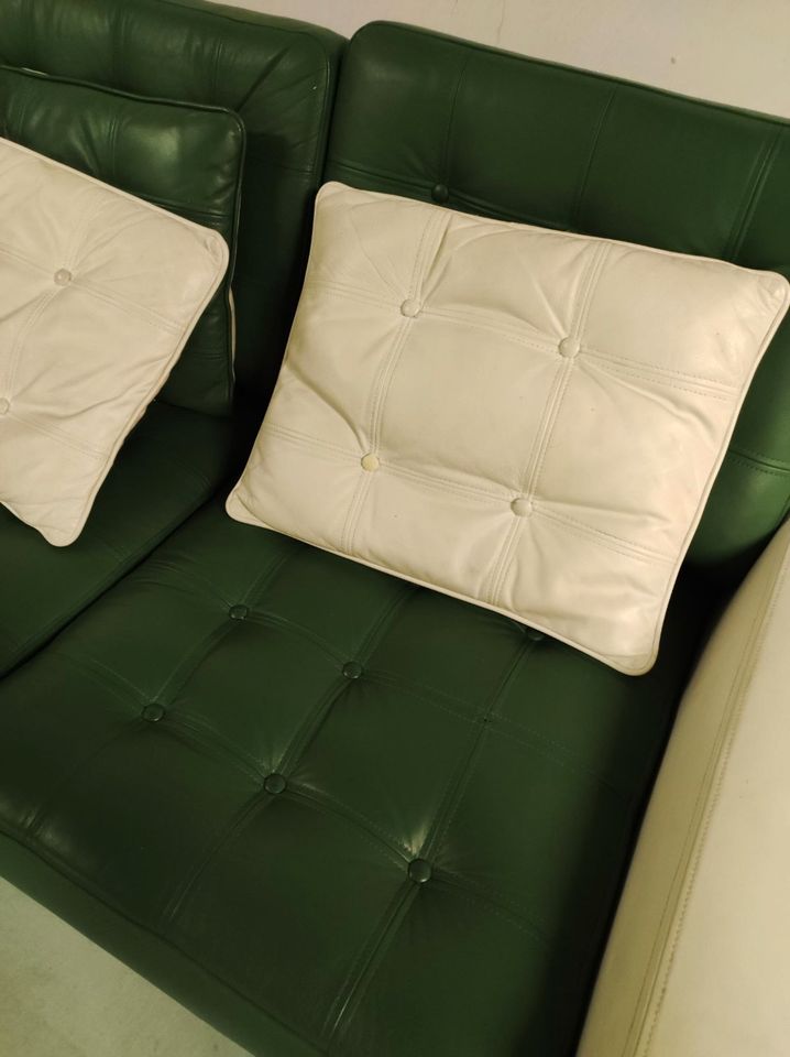 Leder Sofa Couch 4-Sitzer 280 cm Retro 80er Jahre Grün Weiss in München