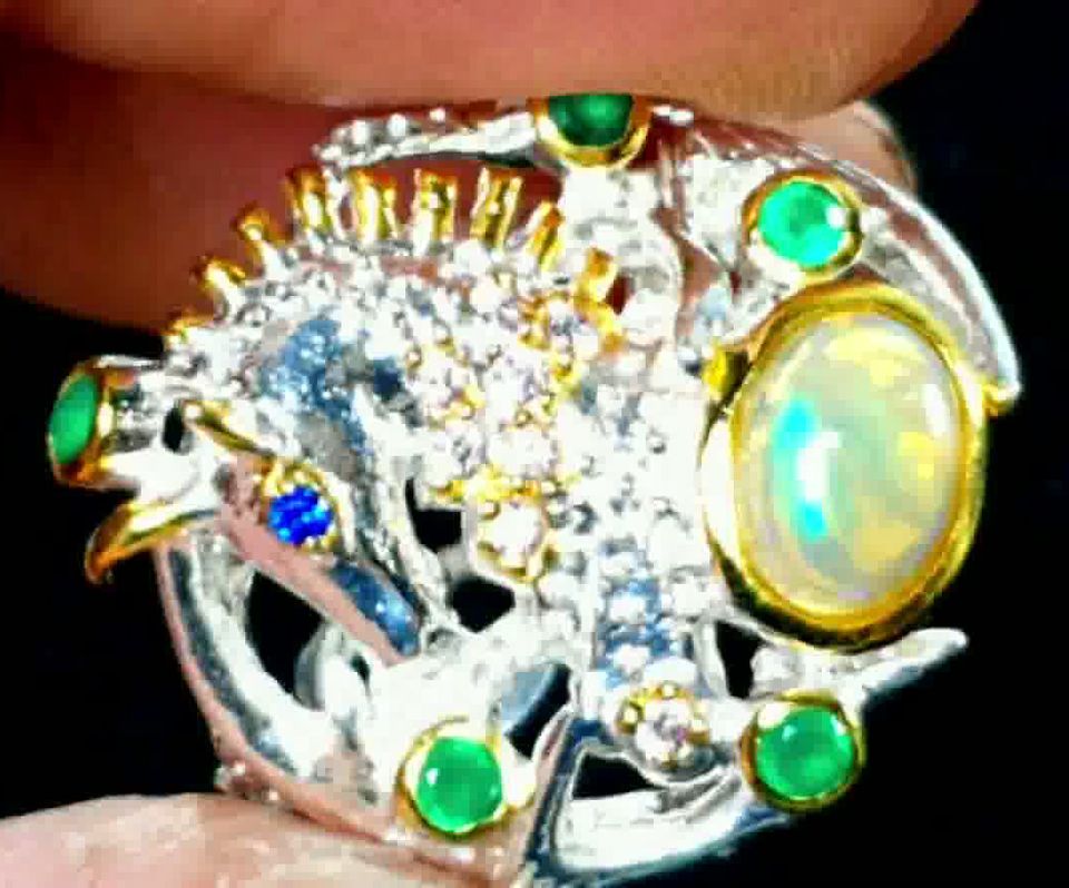 Einhorn Ring! Unikat! Natürlicher Voll Opal - 925 Silber in Bad Tölz