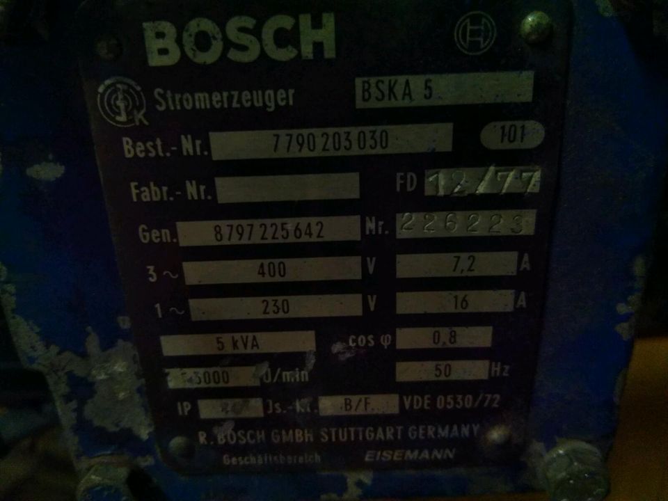 Bosch BSKA5 5KVA Stromerzeuger Stromaggregat Generator Aggregat in Dettelbach