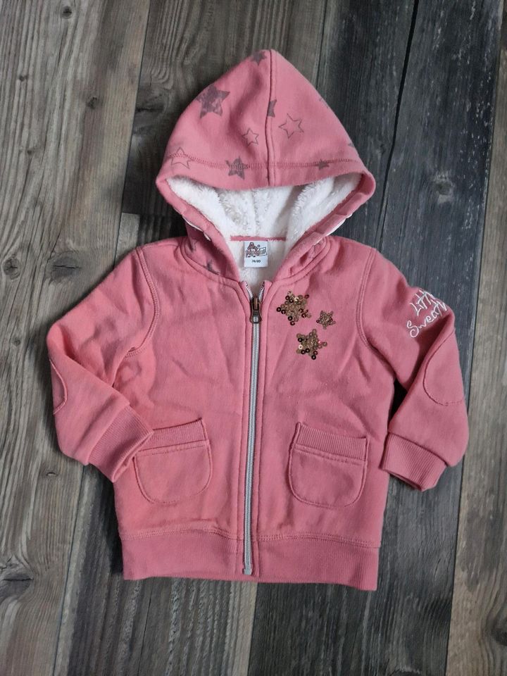 Teddyjacke Gr. 74/80 coralle rosa grau Sterne Plüsch in Apen