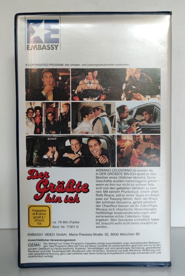 Der Größte bin ICH Adriano Celentano [VHS] Videokassette (1985) in Oer-Erkenschwick