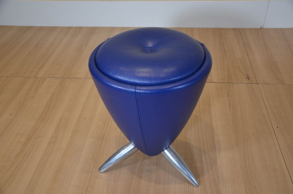 Leolux-Hocker „Bongo“ - Leder blau - Füße chrome-hochglanz in Willich