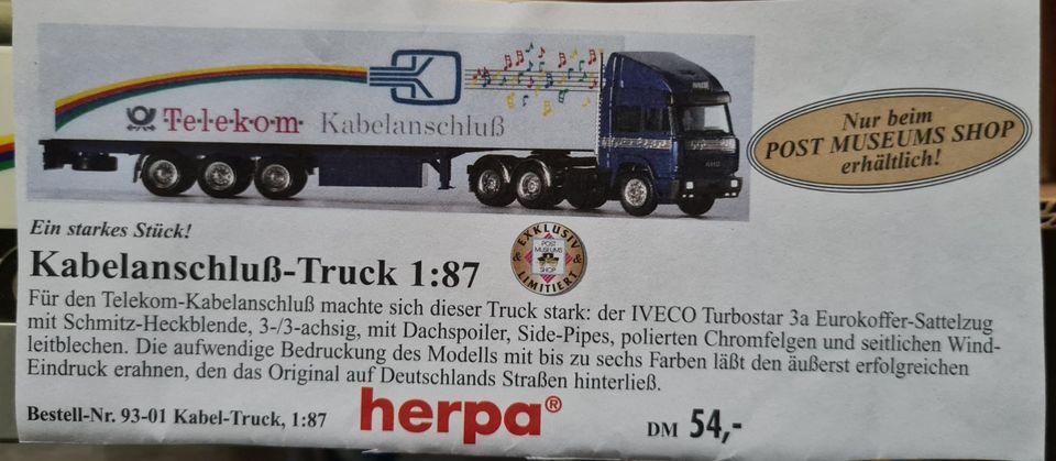 IVECO Turbostar 3a, Kabel-Truck, herpa, Bestell-Nr. 93-01, 1:87 in Rheda-Wiedenbrück