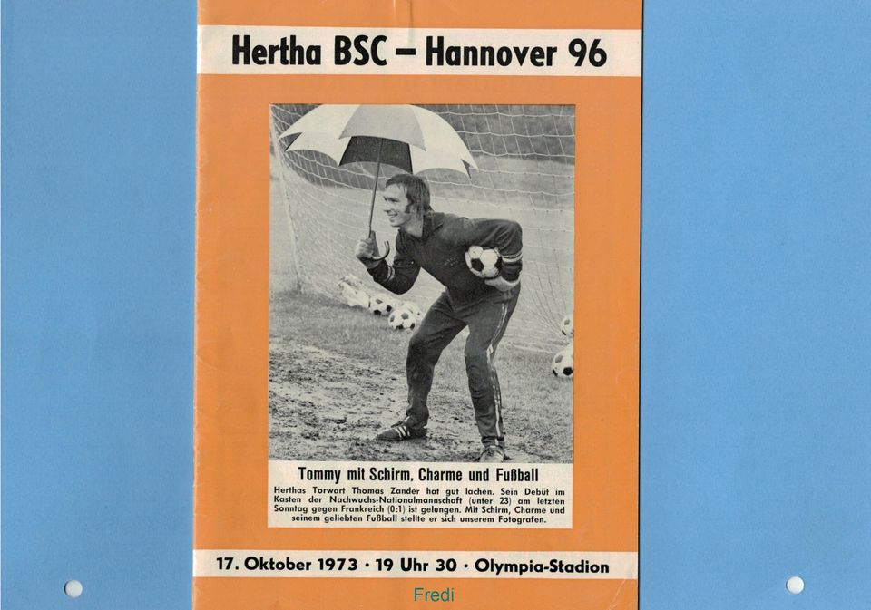 Stadionheft Hertha BSC Hannover 96 17 Oktober 1973 Eintrittskarte in Münsing