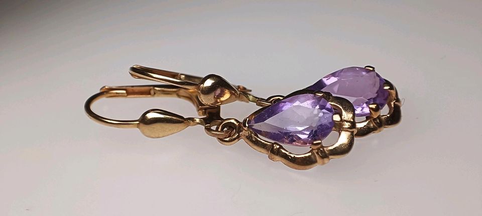 Vintage Amethyst Tropfen Ohrringe antik 333 Gold 8 k in Reinstorf