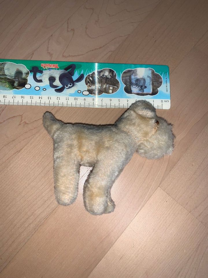 alter Stoff Hund, Mohair, vielleicht Foxterrier gefüllt Holzwolle in Wolfenbüttel