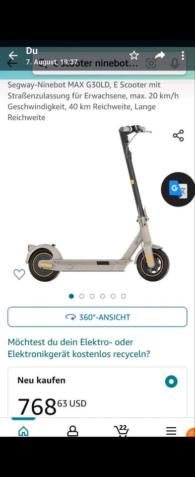 TOP E SCOOTER WIE NEU MIT ALLEN EXTRAS Versicherung noch 1 jahr in Wölpinghausen