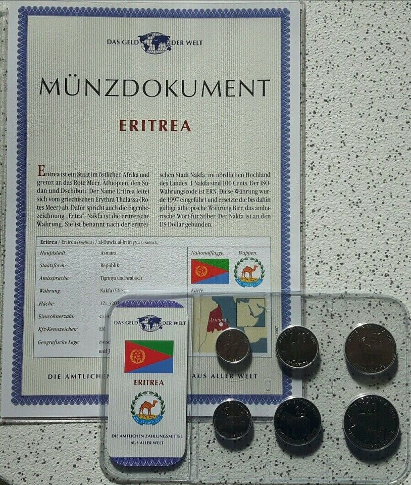 Das Geld der Welt - Eritrea mit Münzdokument in Leingarten