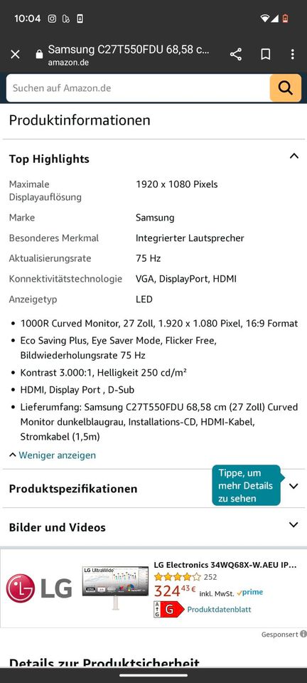 27 Zoll Samsung Monitor in Ludwigshafen