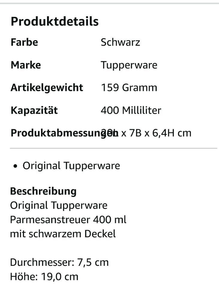 Tupperware Parmesano Streuer für Parmesan oder Kakao 400 ml in Meppen