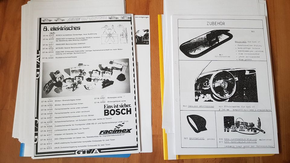Opel GT Tuning und Zubehör Kataloge von 1985/86 in Hagenbach