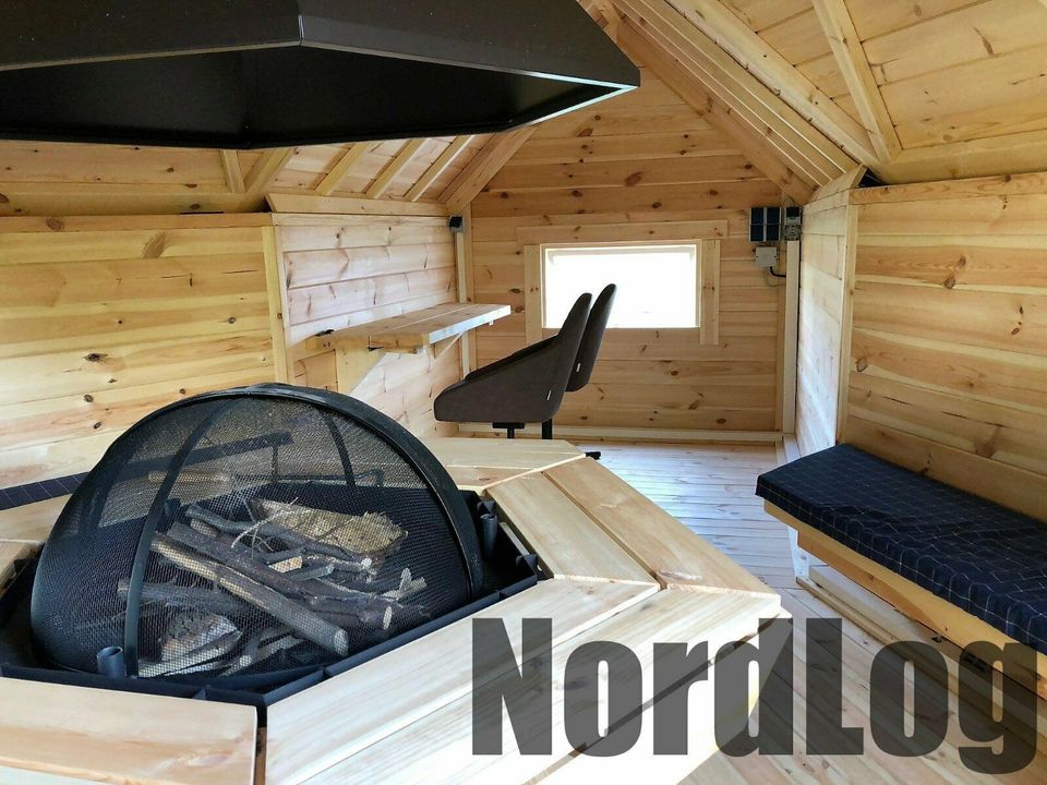 NordLog Grillkota 9,2 m² + 1,9m Anbau - Grillhaus Gartenhaus Kota in Weil der Stadt