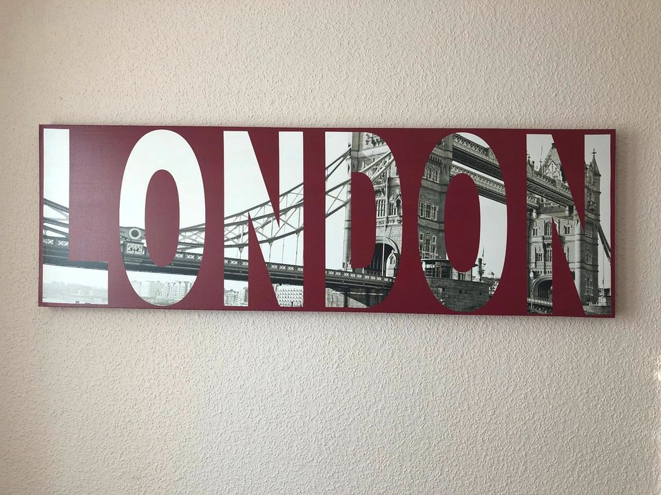 Bild London Schriftzug Towerbridge auf Leinwand in Helpsen