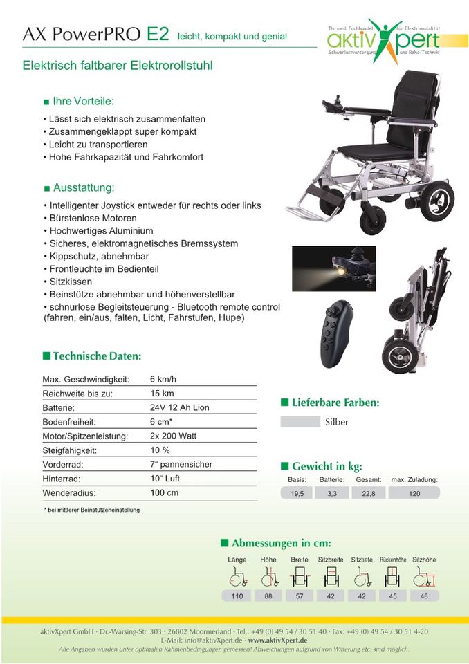 Elektrorollstuhl, faltbar in Moormerland