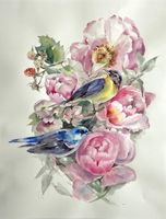 Aguarell Bild Vogel Blumen Watercolor Gemälde Stuttgart - Stuttgart-Mitte Vorschau